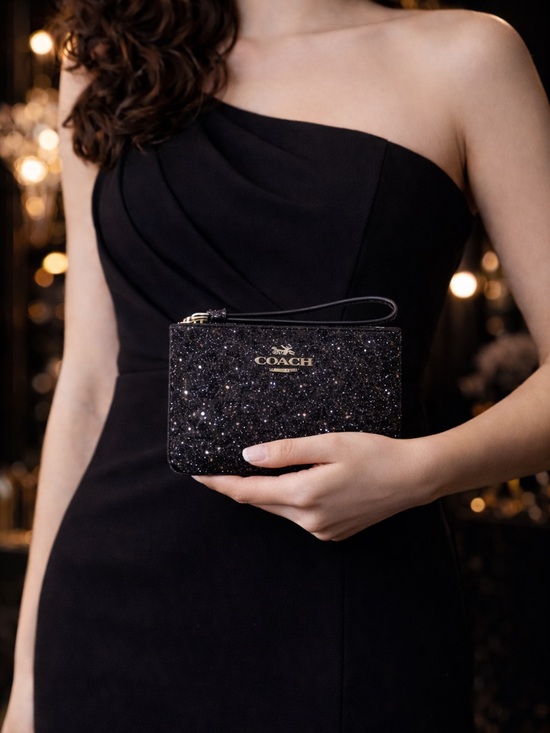 Coach Black Glitter Star Print Wristlet NWT - Picture 5 of 6